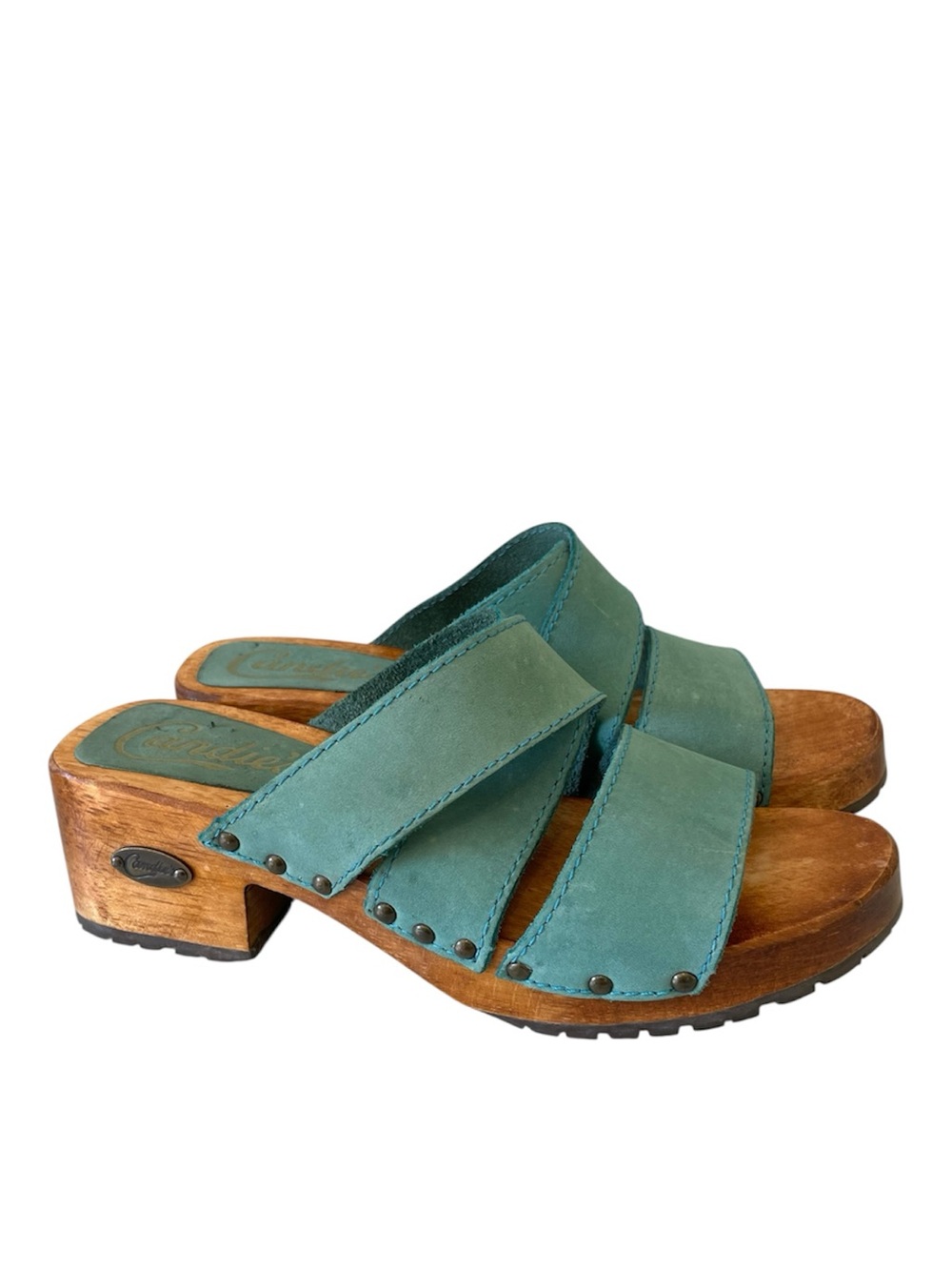 Candie's Teal Green Leather Platform Clogs